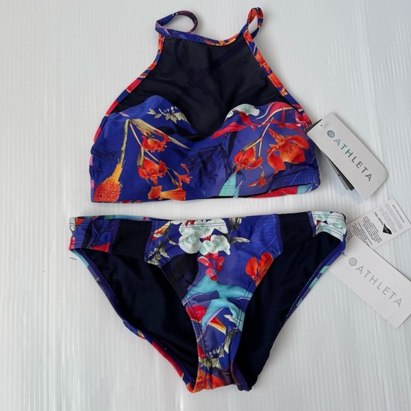 🆕 Athleta Lucia Floral Bikini - Blue and Orange NWT two piece bikini - Picture 1 of 9